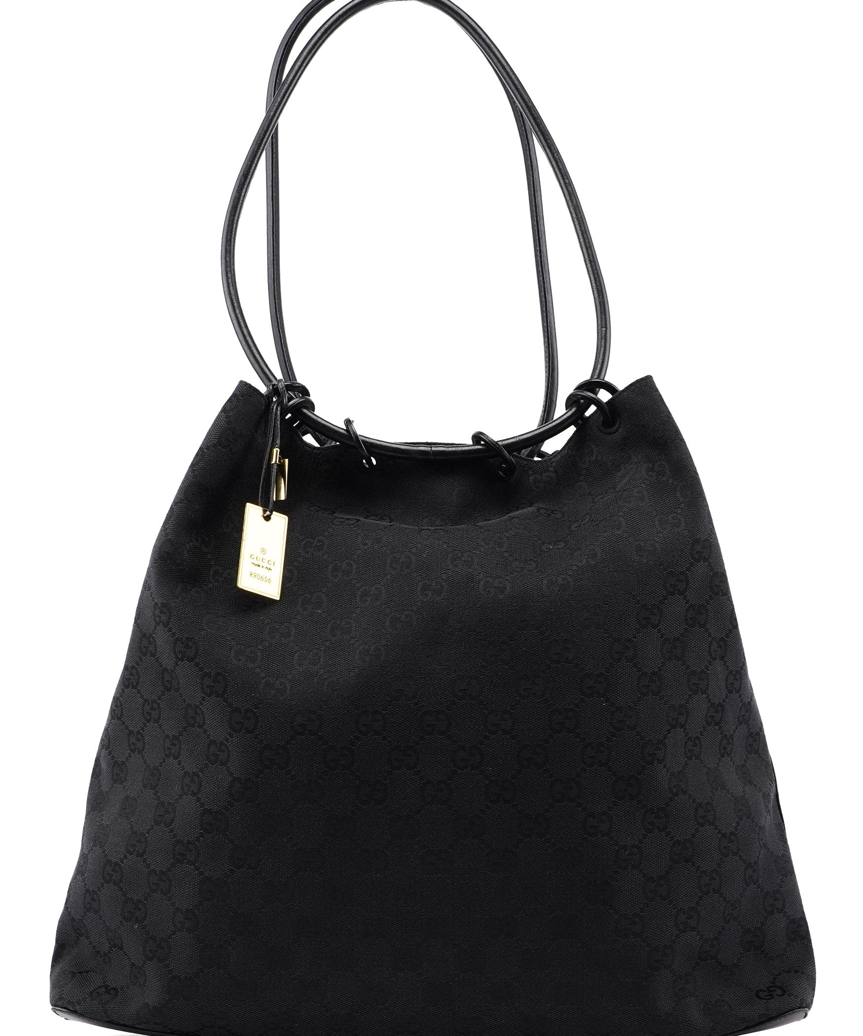 Gucci 90640 Black GG Drawstring Shoulder Bag