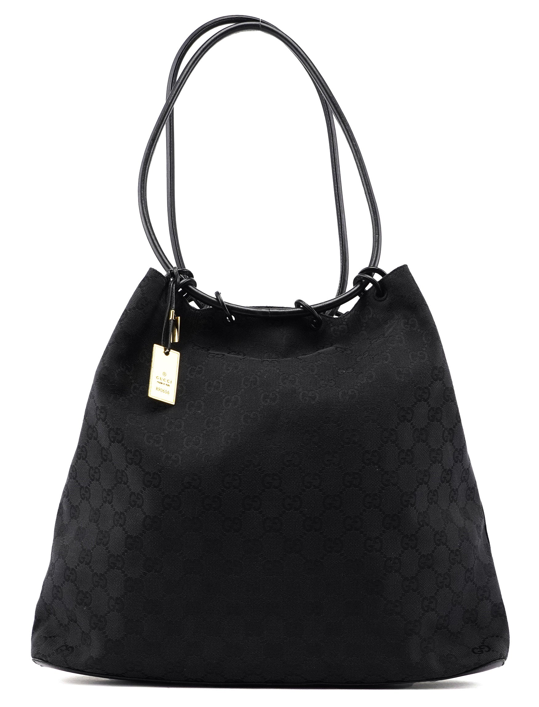 Gucci 90640 Black GG Drawstring Shoulder Bag