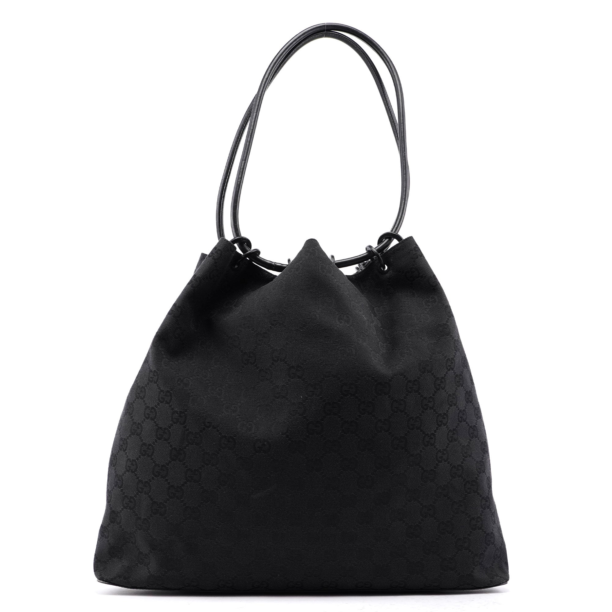 Gucci 90640 Black GG Drawstring Shoulder Bag