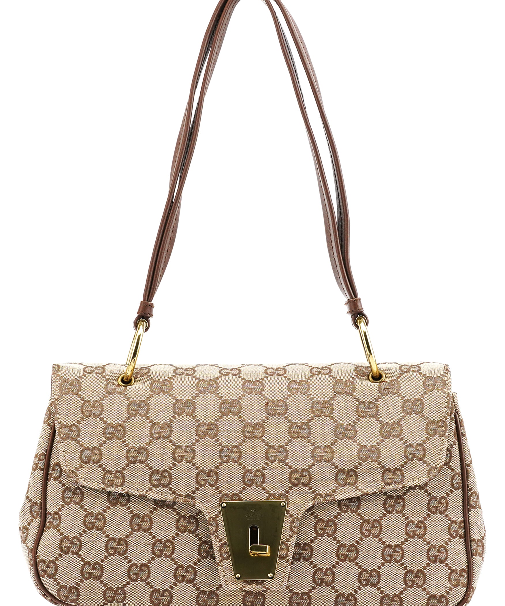 Gucci 90643 Beige GG Canvas Turnlock Shoulder Bag