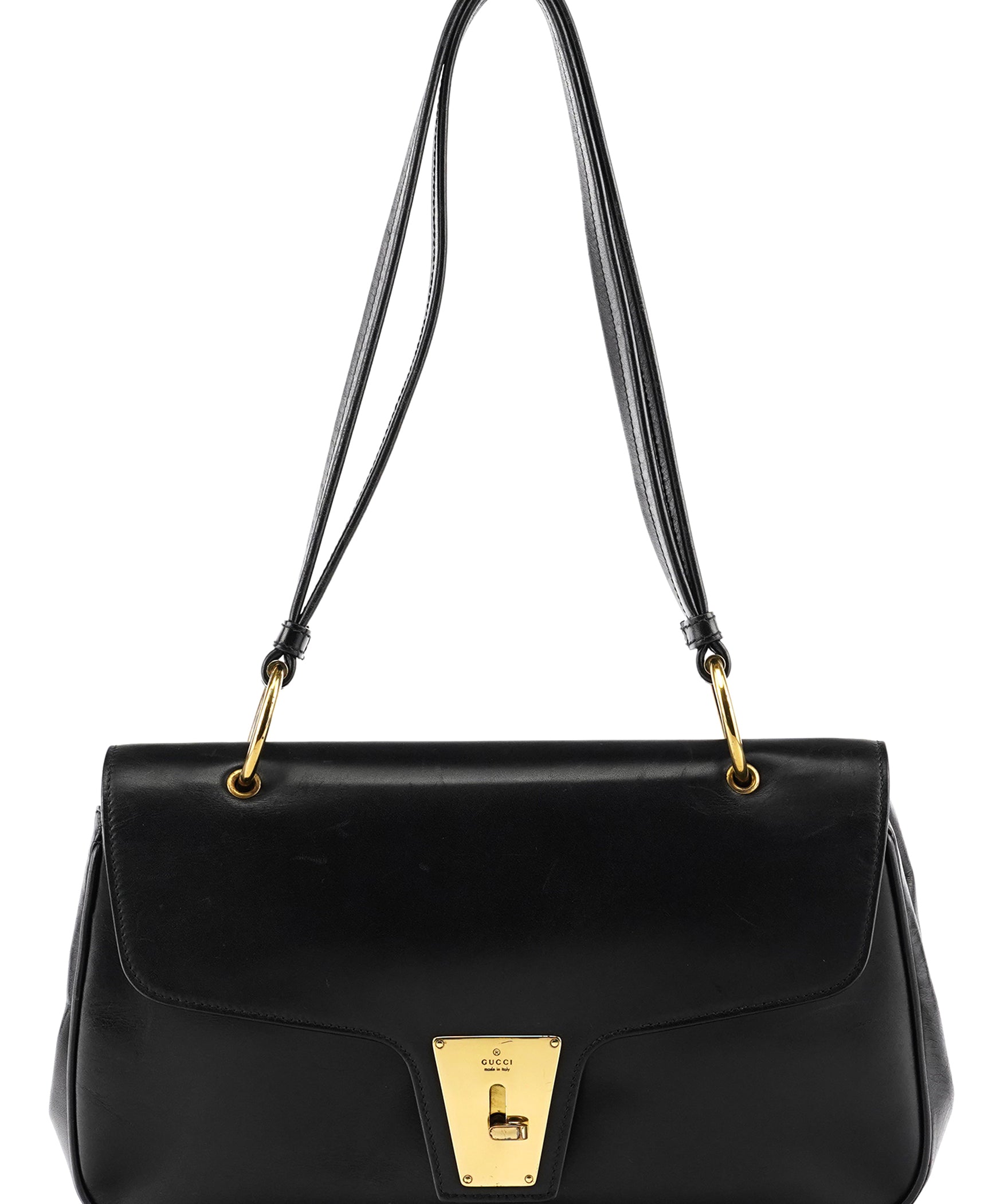 Gucci 90643 Black Leather Turnlock Shoulder Bag