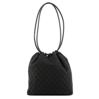 Gucci 90644 Black GG Canvas Drawstring Shoulder Bag