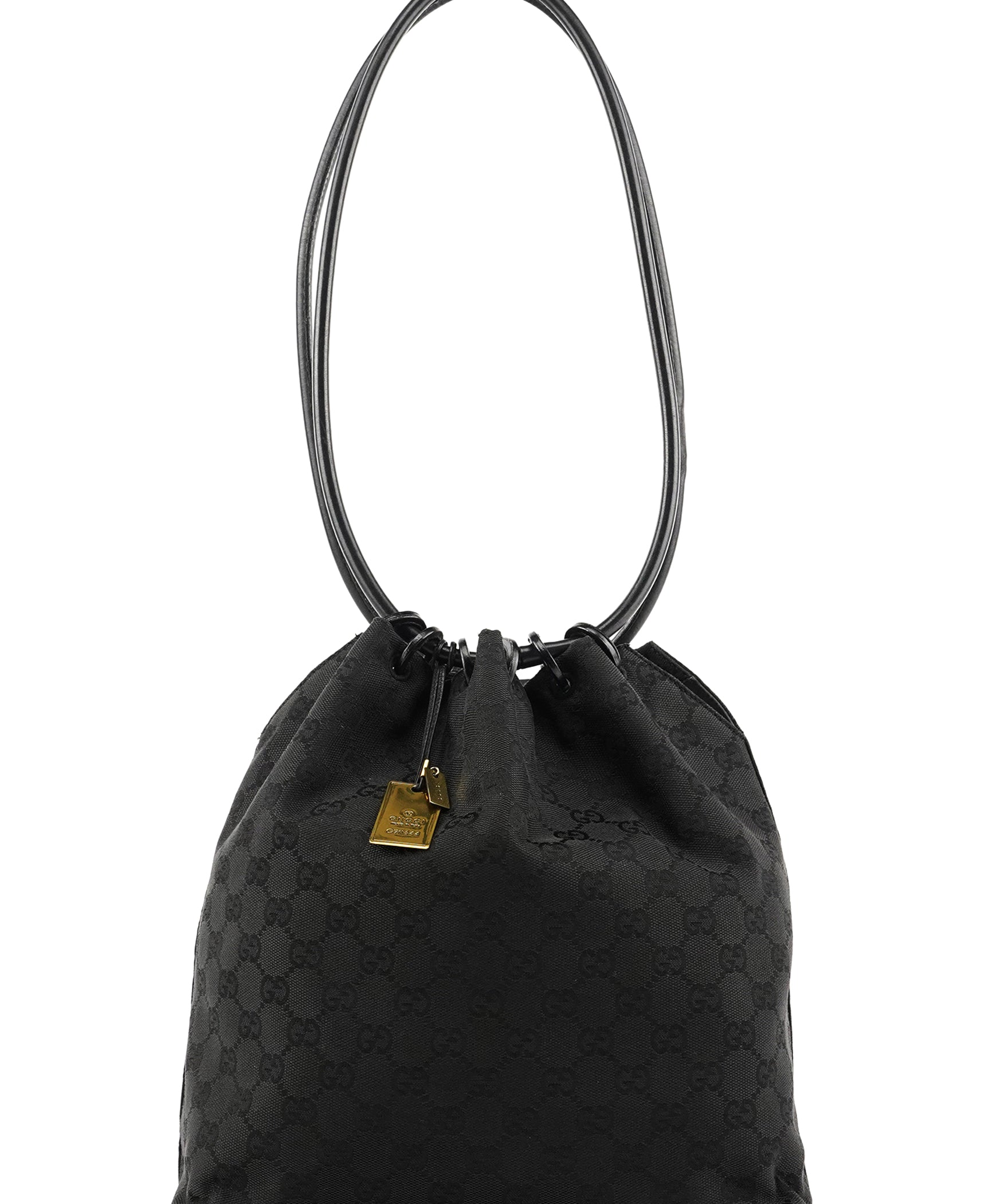 Gucci 90644 Borsa a spalla con coulisse in tela GG nera