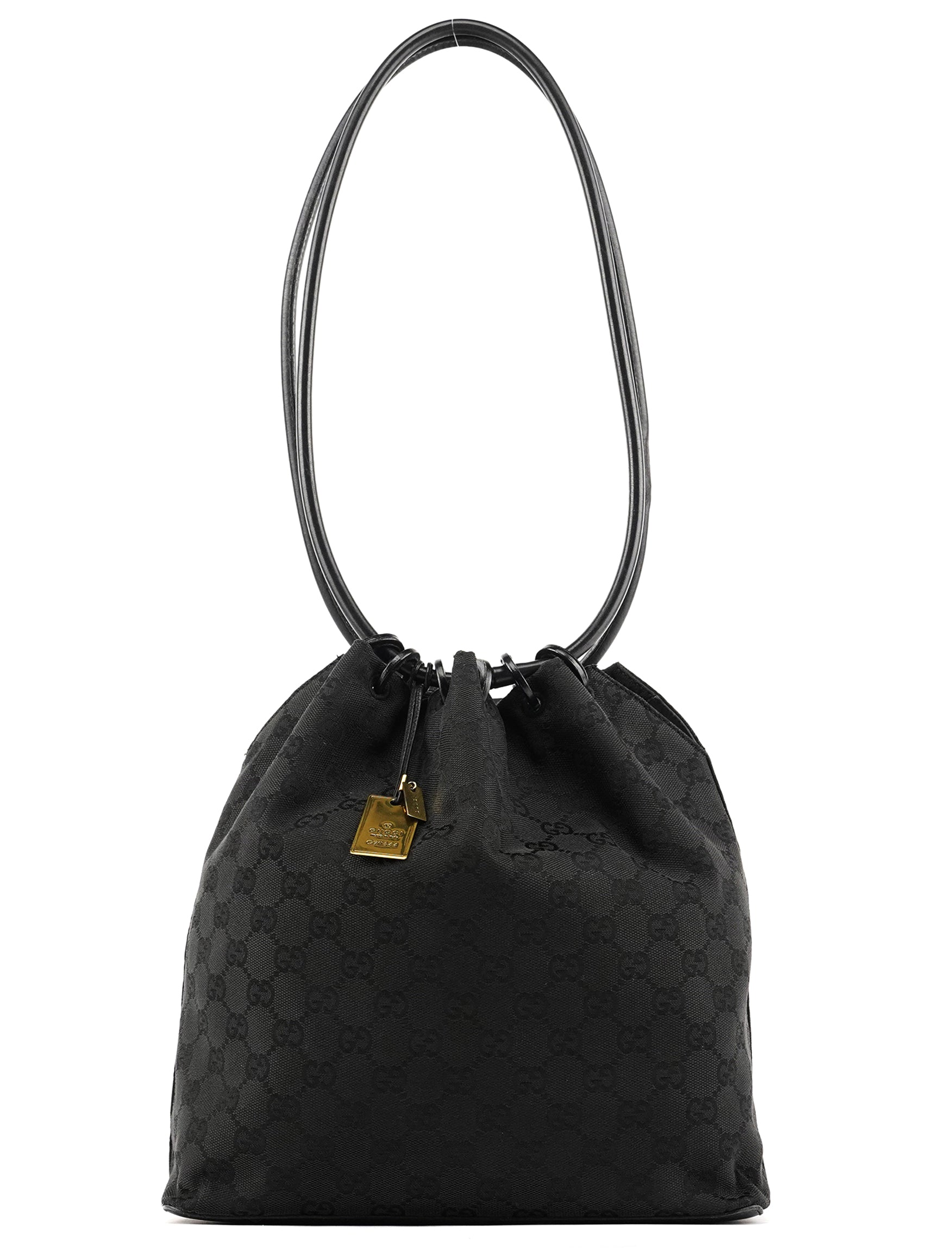 Gucci 90644 Black GG Canvas Drawstring Shoulder Bag