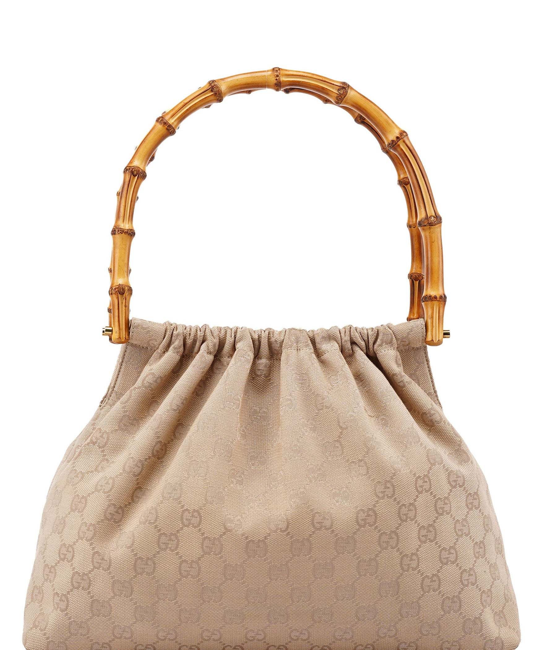 Gucci 92708 Beige GG Bamboo Handle Shoulder Bag