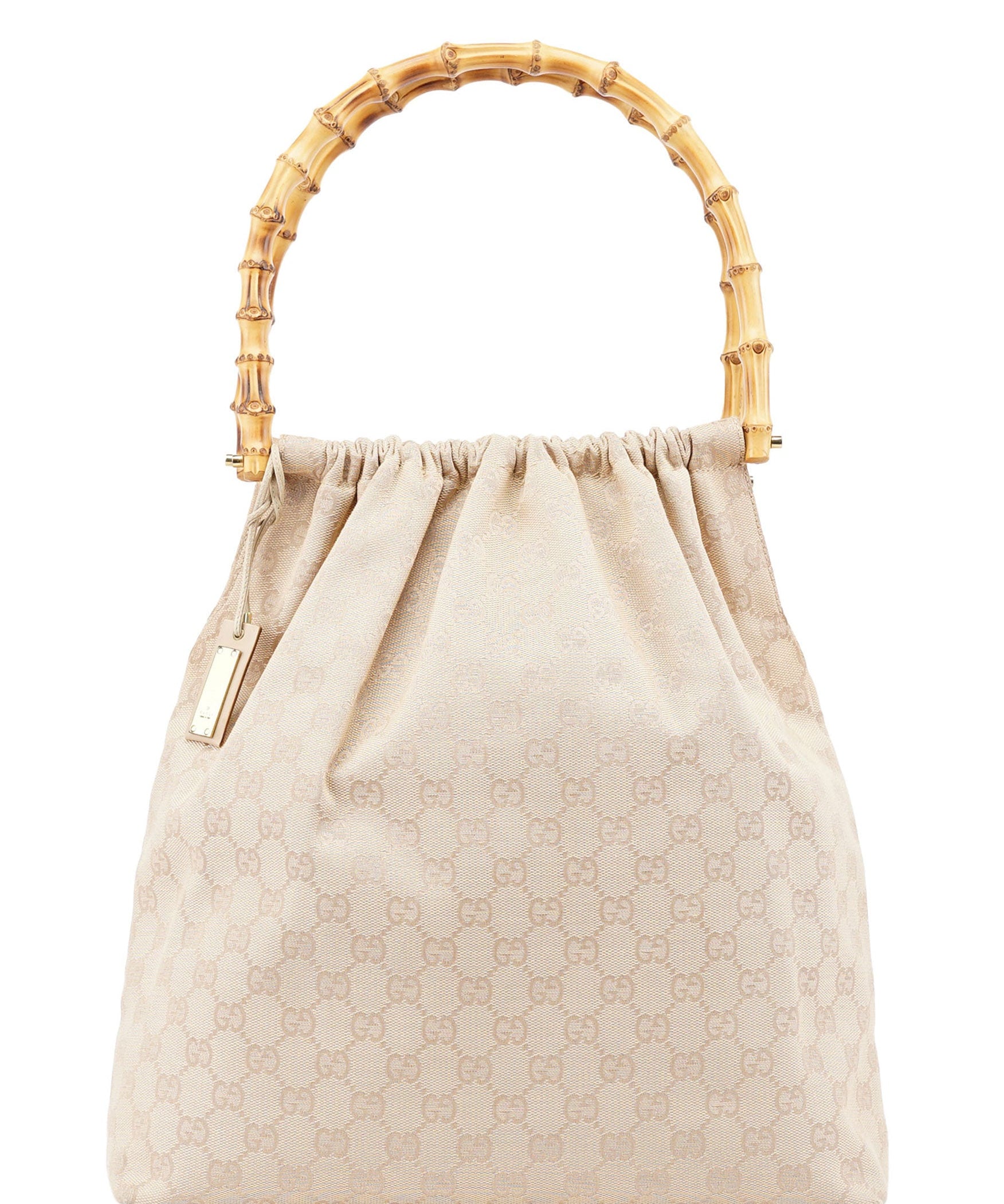 Gucci 92709 Beige GG Bamboo Handle Bag