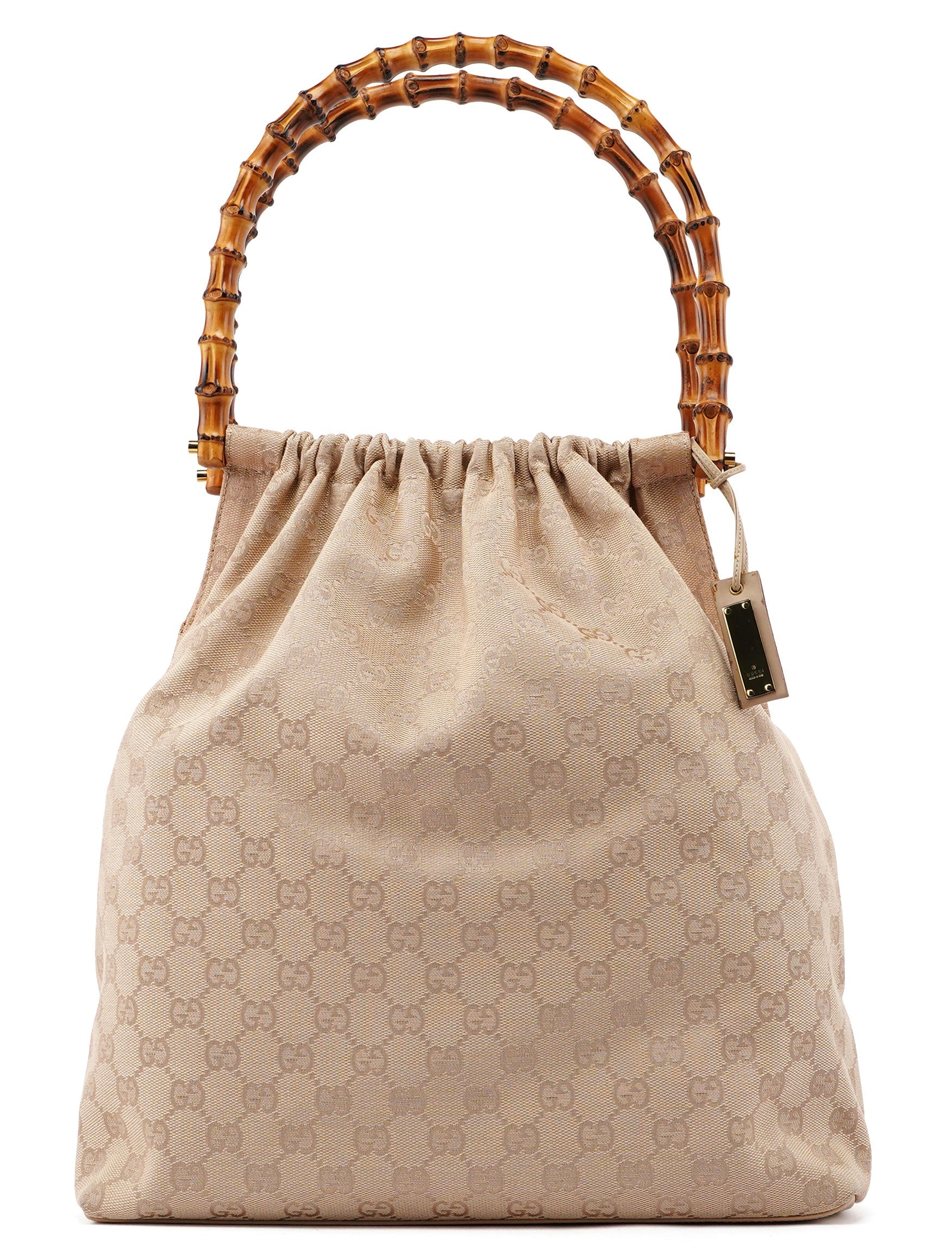 Gucci 92709 Beige GG Bamboo Handle Bag