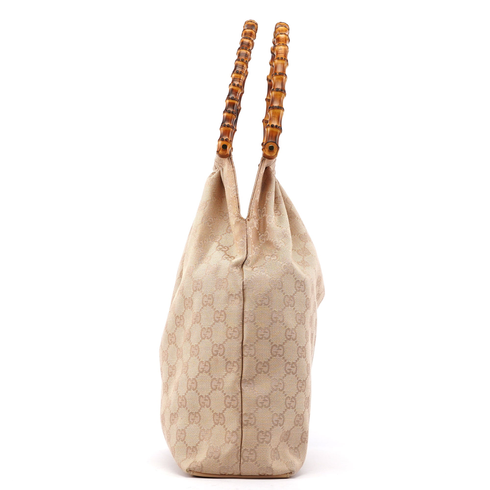 Gucci 92709 Beige GG Bamboo Handle Bag