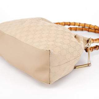 Gucci 92709 Beige GG Bamboo Handle Shoulder Bag