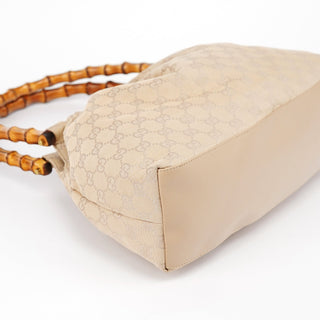 Gucci 92709 Beige GG Bamboo Handle Shoulder Bag