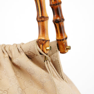 Gucci 92709 Beige GG Bamboo Handle Shoulder Bag
