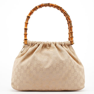 Gucci 92709 Beige GG Bamboo Handle Shoulder Bag