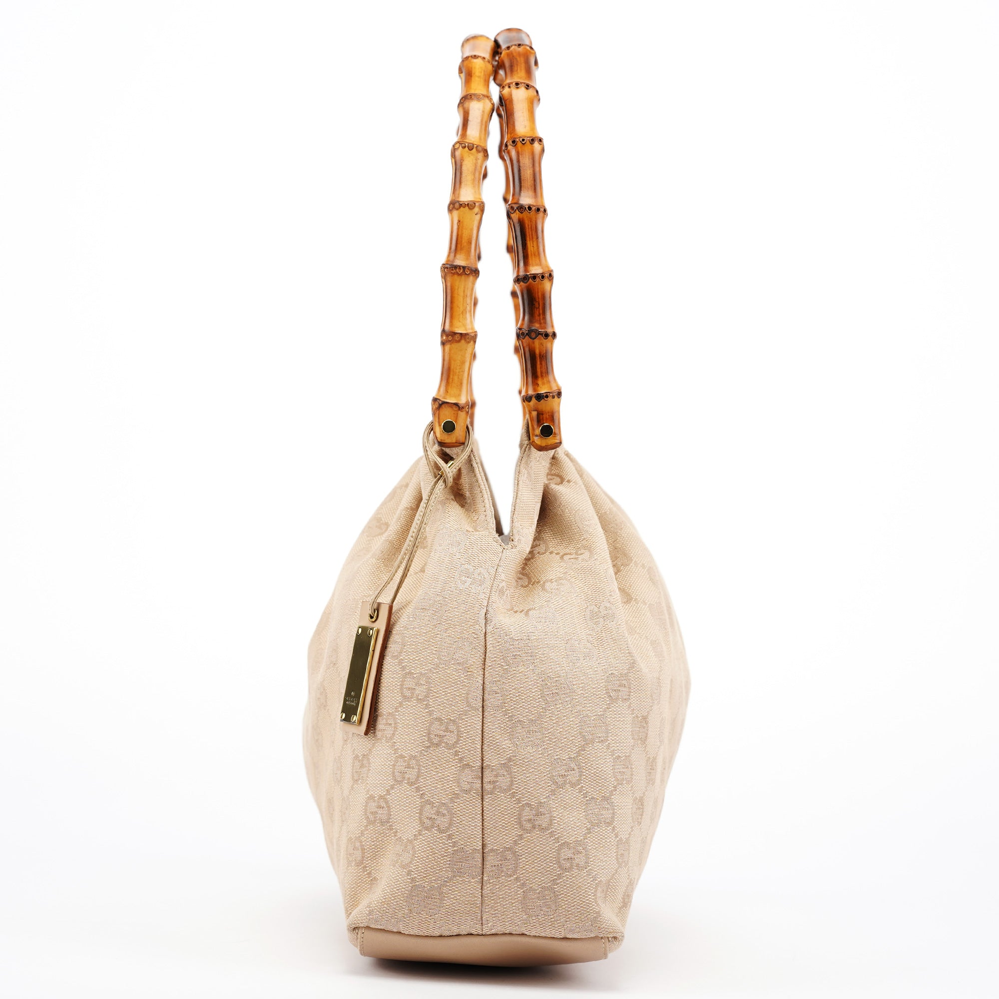 Gucci 92709 Beige GG Bamboo Handle Shoulder Bag