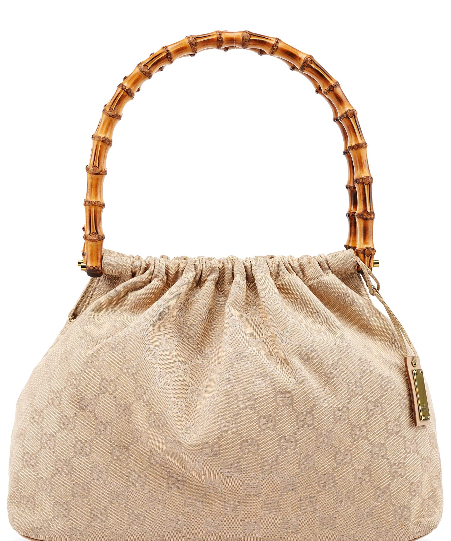 Gucci 92709 Beige GG Bamboo Handle Shoulder Bag