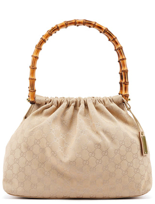 Gucci 92709 Beige GG Bamboo Handle Shoulder Bag