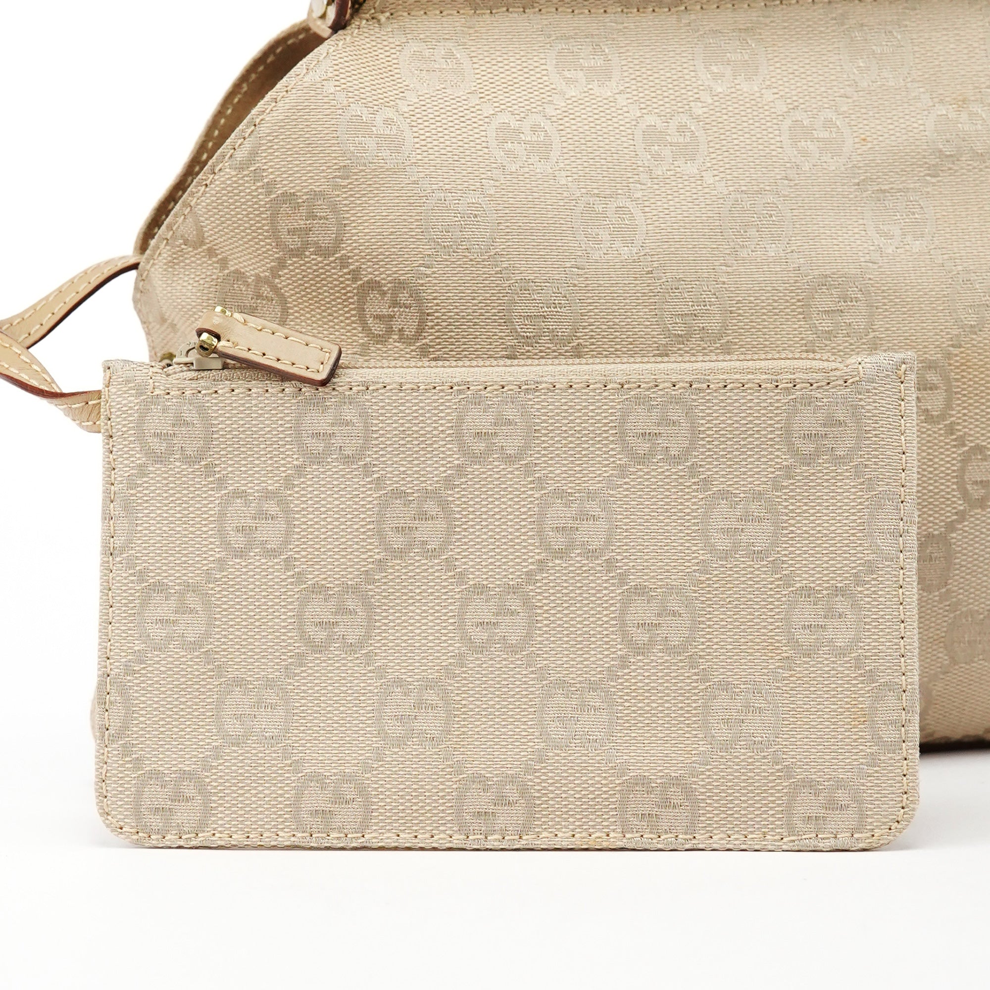 Gucci 92710 Beige GG Canvas Leather Shoulder Bag