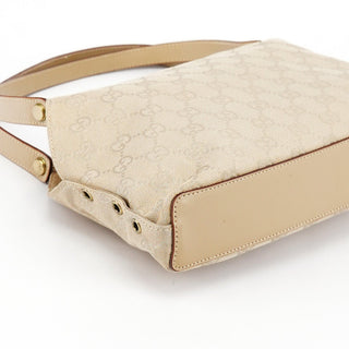 Gucci 92710 Beige GG Canvas Leather Shoulder Bag