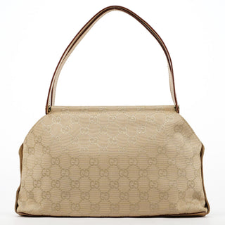 Gucci 92710 Beige GG Canvas Leather Shoulder Bag