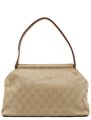 Gucci 92710 Beige GG Canvas Leather Shoulder Bag