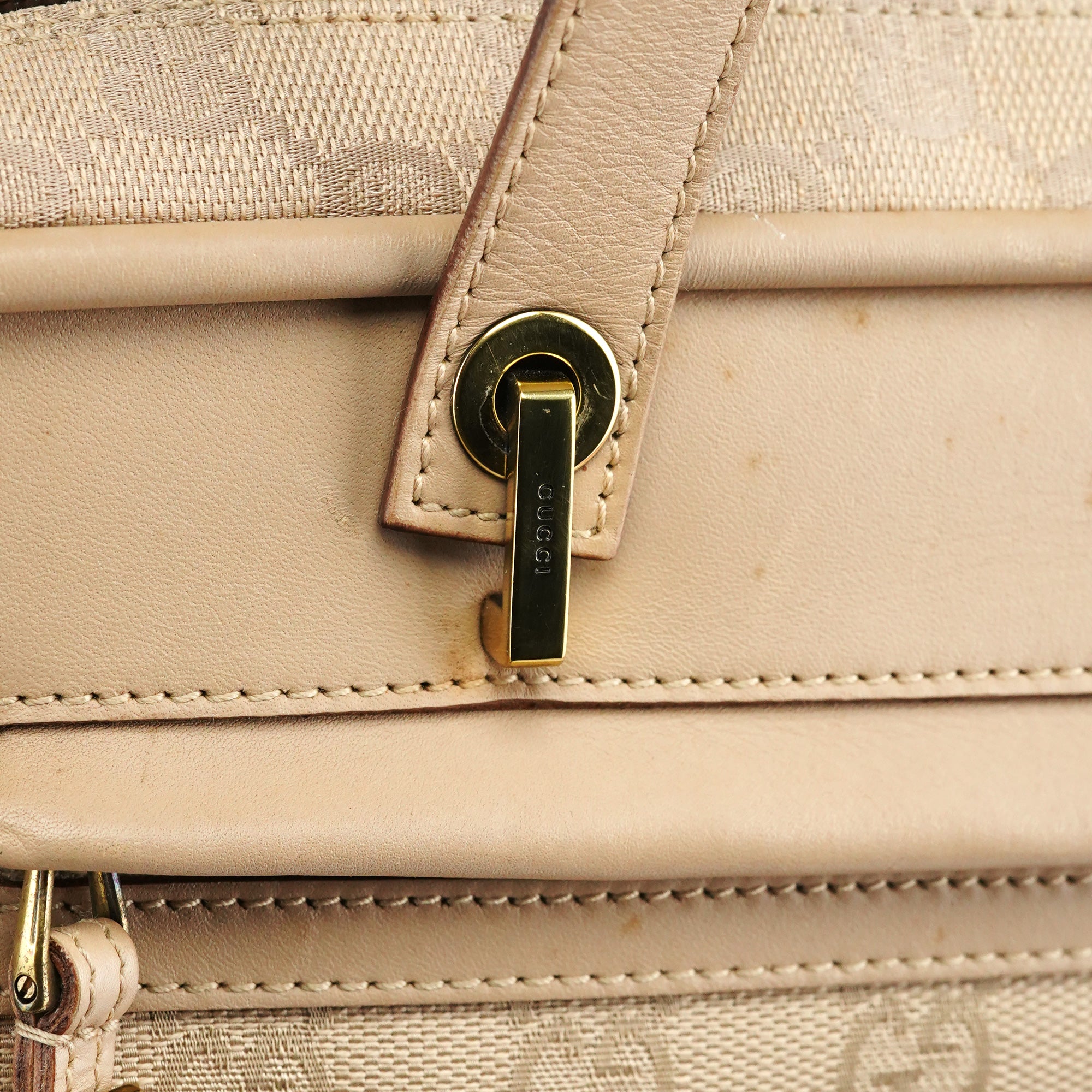 Gucci 92729 Beige GG Leather Tote Bag