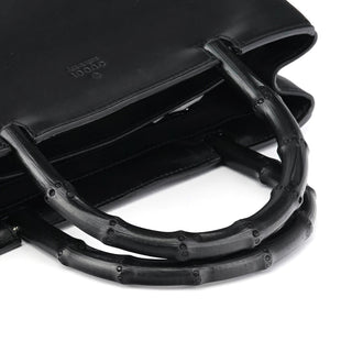 Gucci 93631 Black Calfskin Bamboo Tote Bag