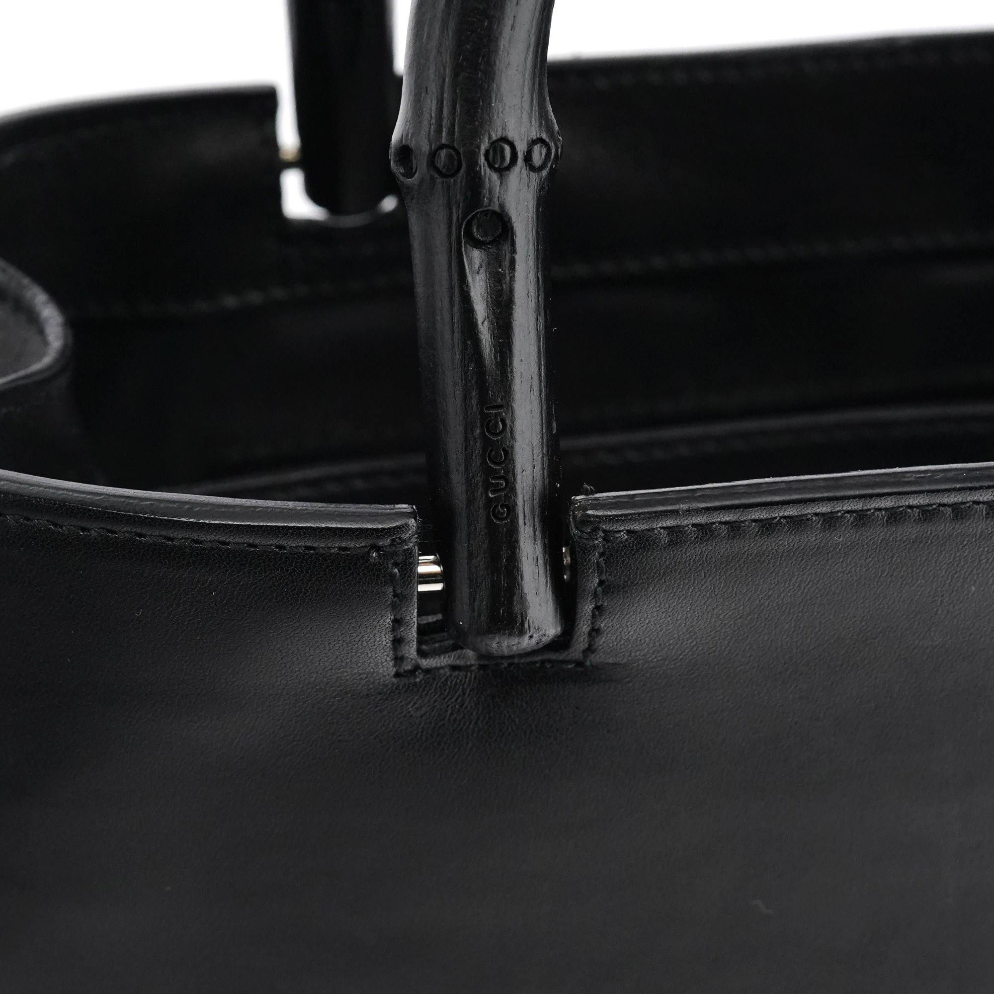 Gucci 93631 Black Calfskin Bamboo Tote Bag