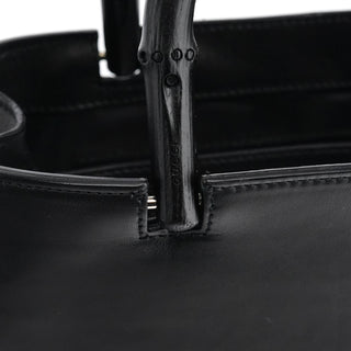Gucci 93631 Black Calfskin Bamboo Tote Bag