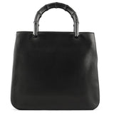 Gucci 93631 Black Calfskin Bamboo Tote Bag