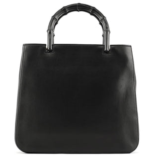 Gucci 93631 Black Calfskin Bamboo Tote Bag