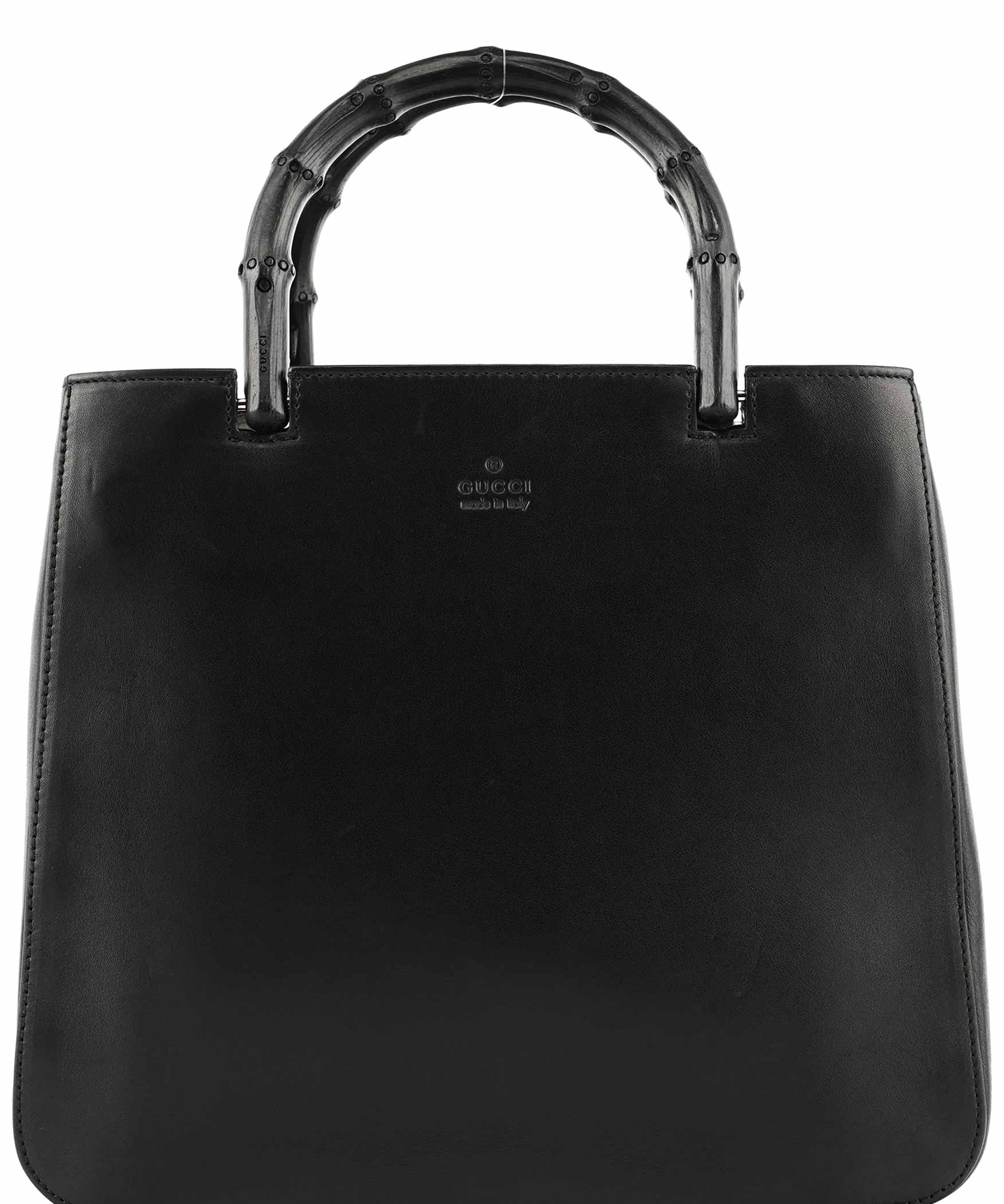 Gucci 93631 Black Calfskin Bamboo Tote Bag