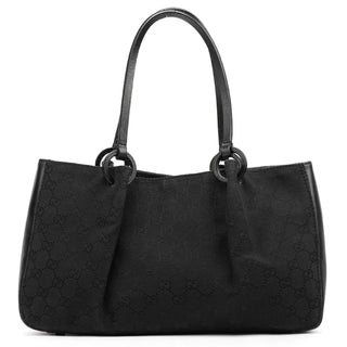 Gucci 94898 Black GG Leather Pouch Tote Bag