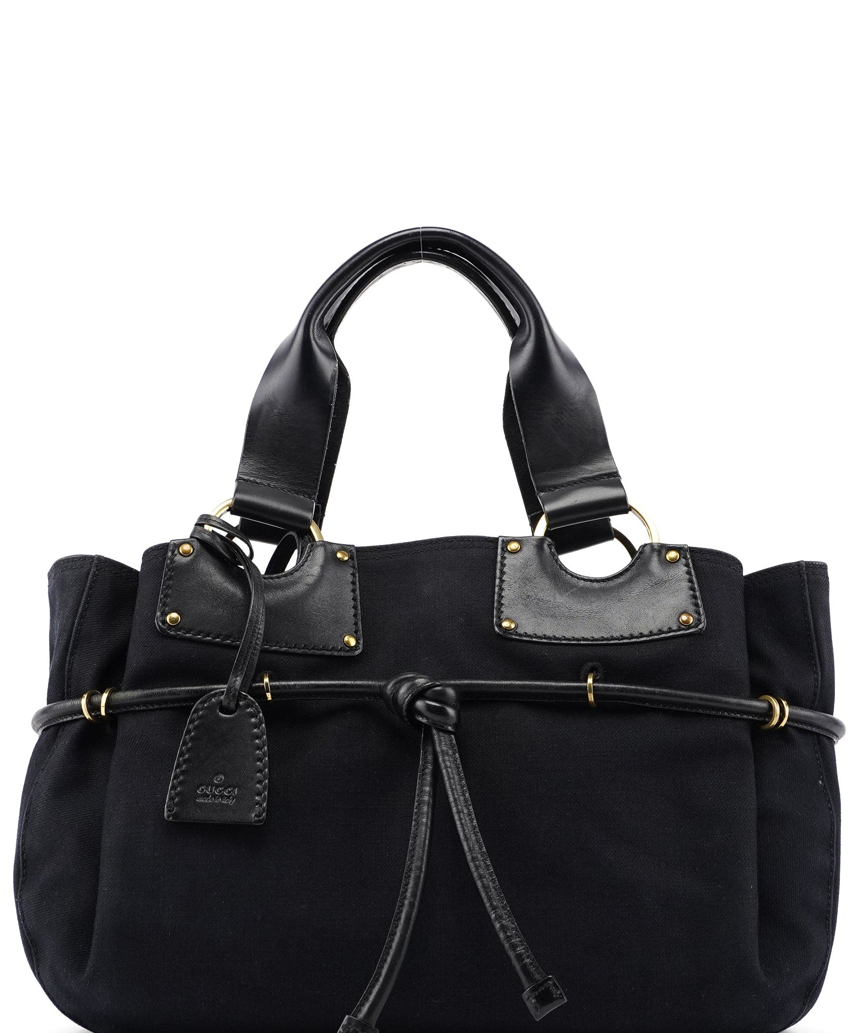Gucci 95168 Black Canvas Leather Tote