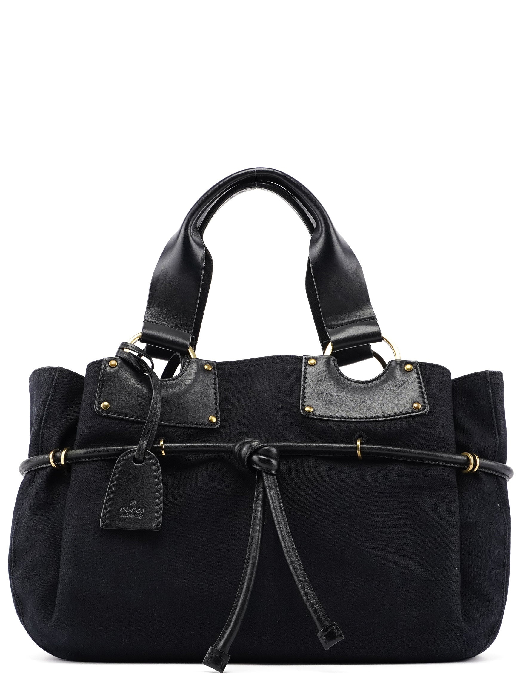 Gucci 95168 Black Canvas Leather Tote