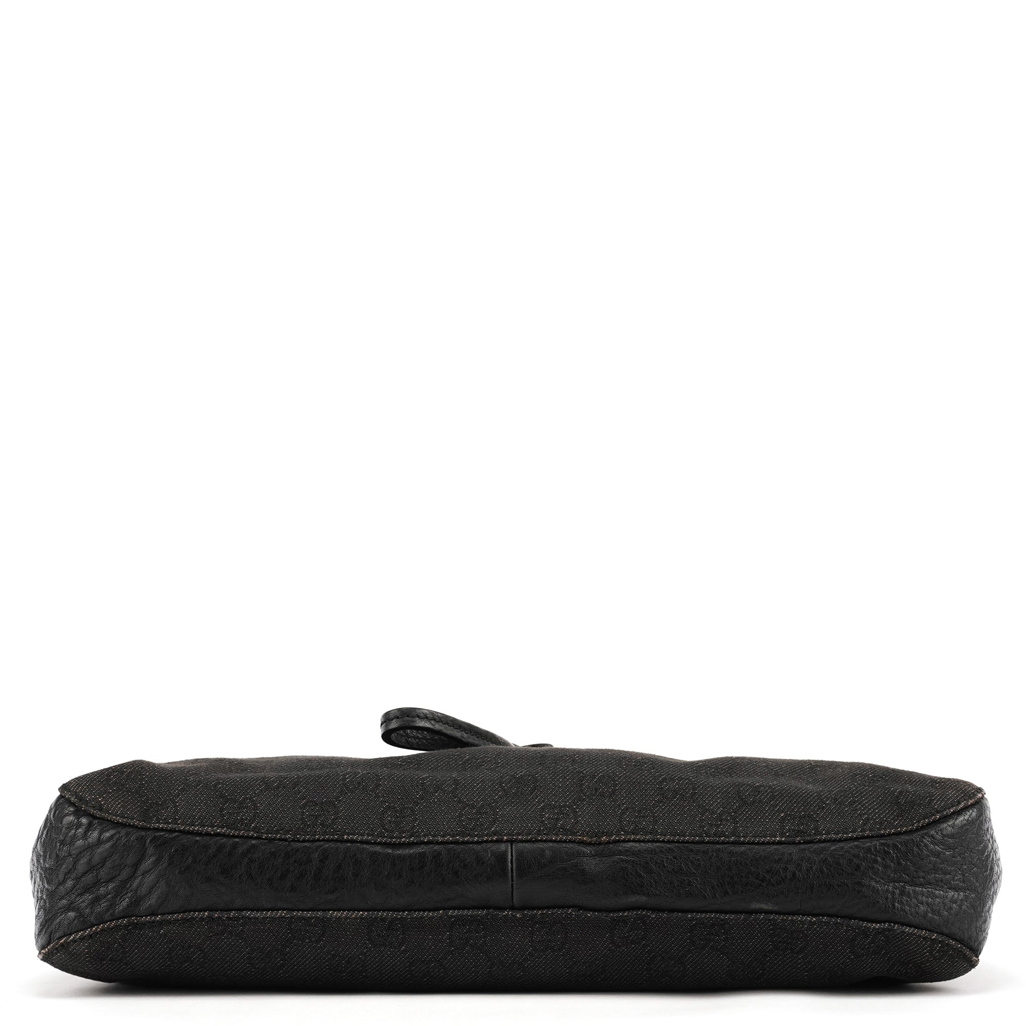 Gucci Anthracite Denim GG Horsebit Shoulder Bag