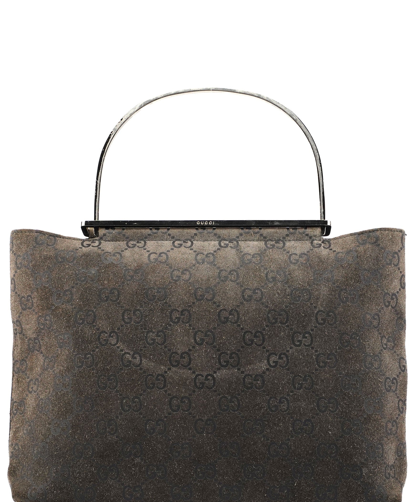 Gucci Anthracite GG Suede Metal Handle Bag