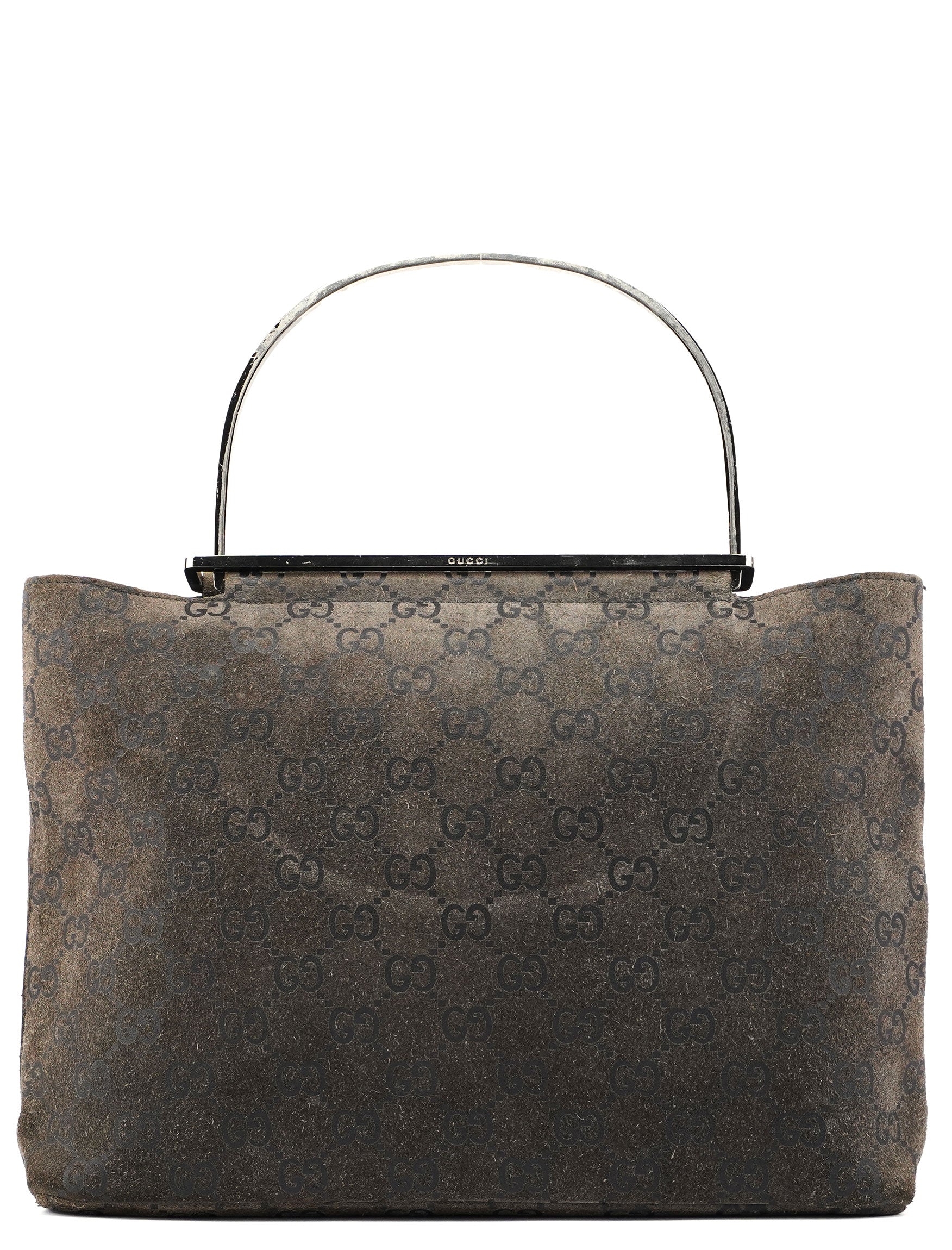 Gucci Anthracite GG Suede Metal Handle Bag