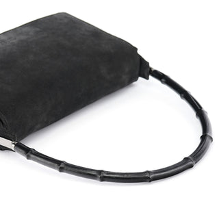 Gucci Anthracite Suede Bamboo Shoulder Bag