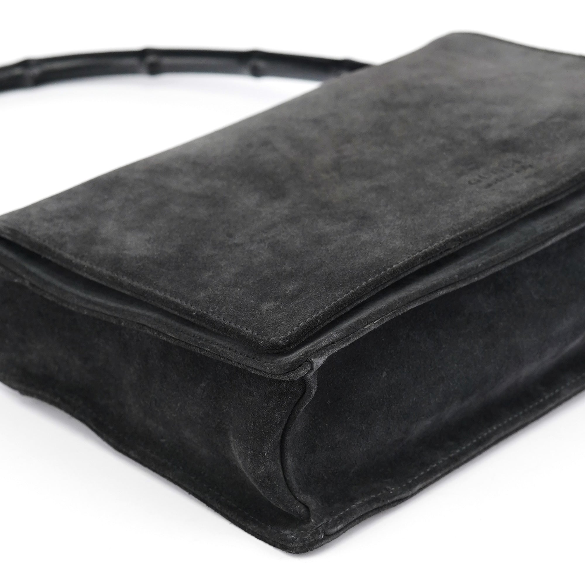 Gucci Sac porté épaule Bamboo en daim anthracite