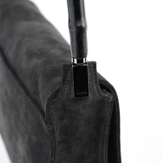 Gucci Anthracite Suede Bamboo Shoulder Bag