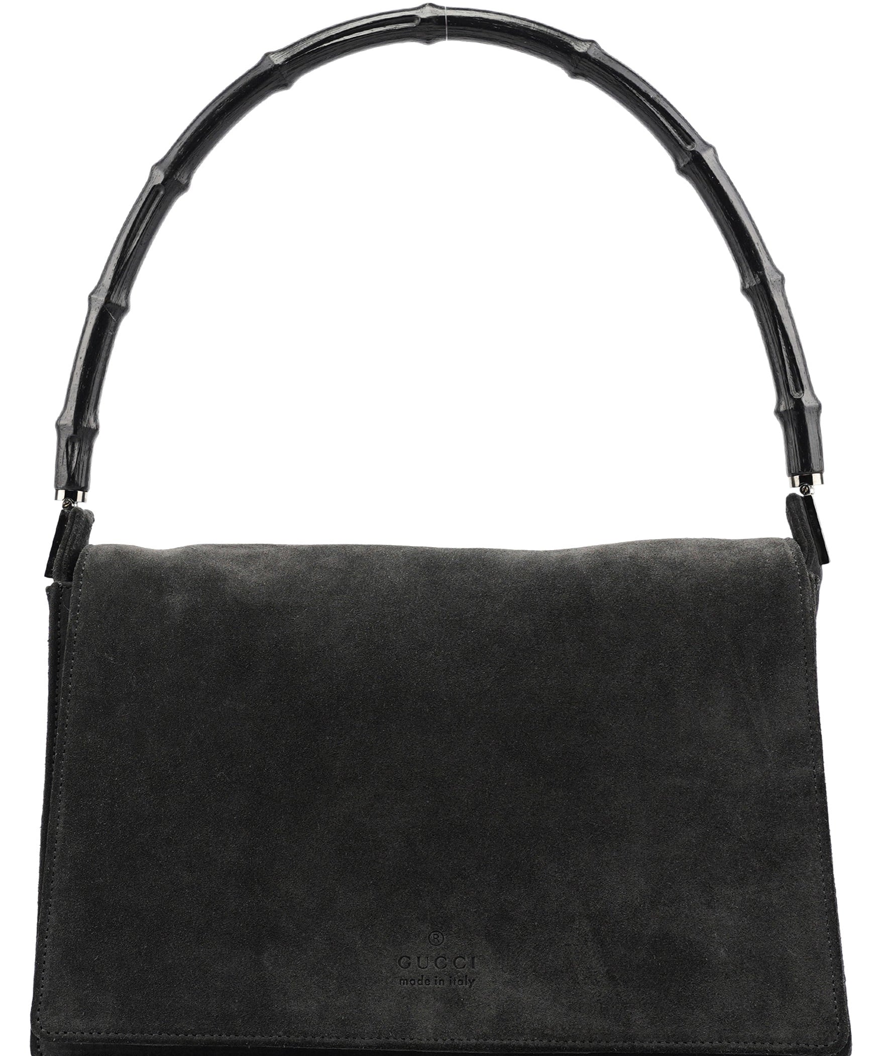 Gucci Anthracite Suede Bamboo Shoulder Bag