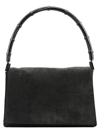 Gucci Anthracite Suede Bamboo Shoulder Bag