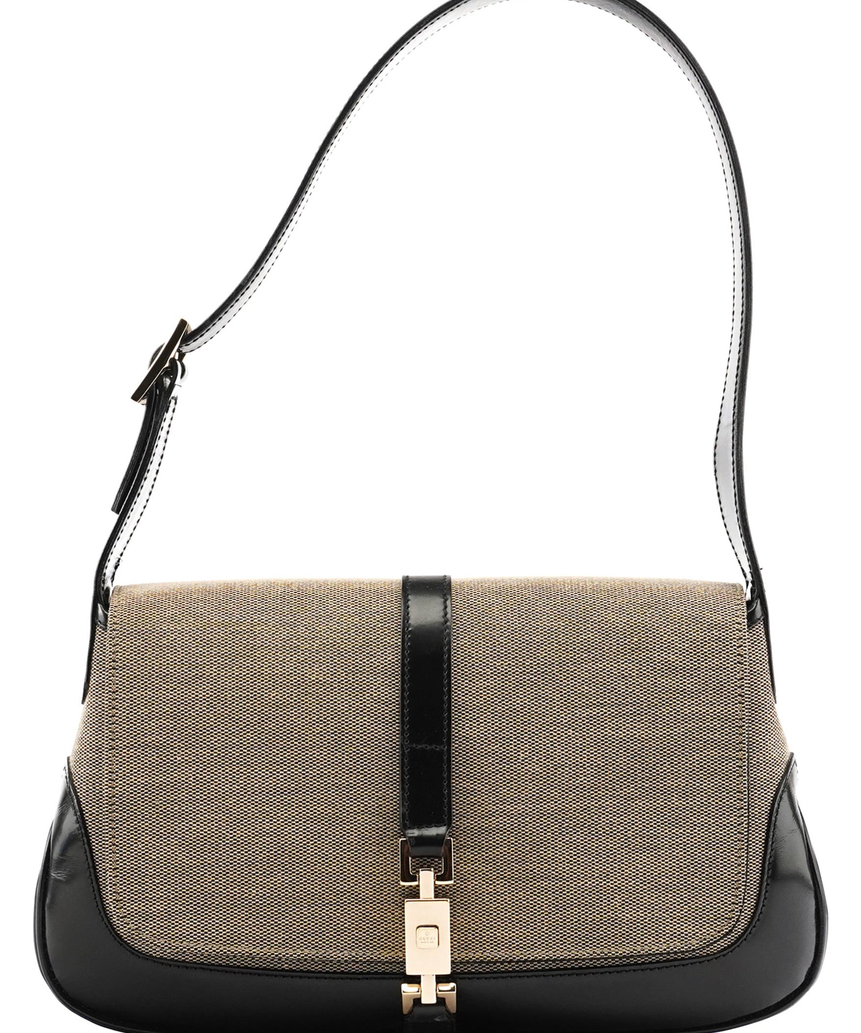 Gucci Beige Black Canvas Jackie Shoulder Bag