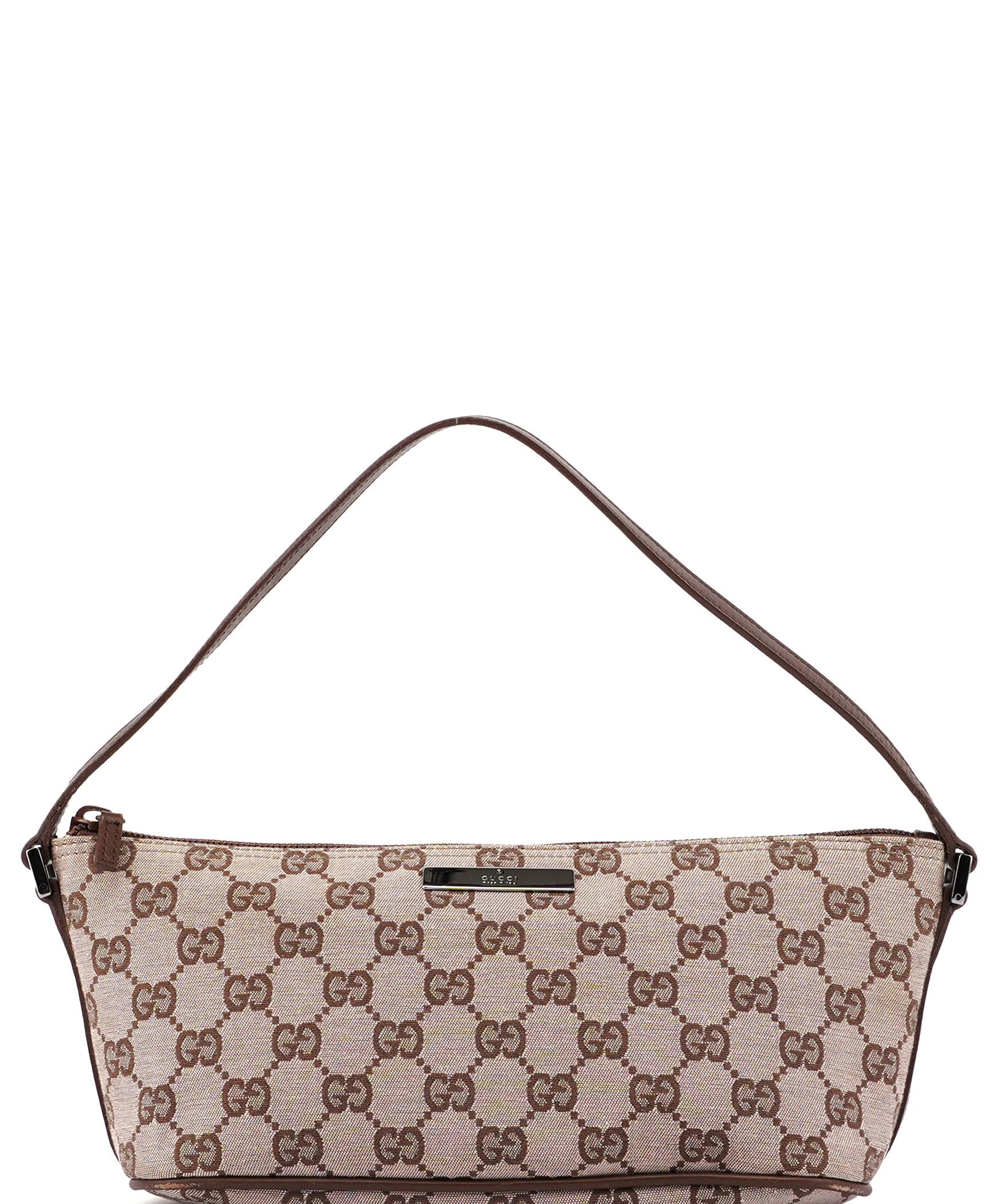 Gucci Beige Brown GG Boat Pochette