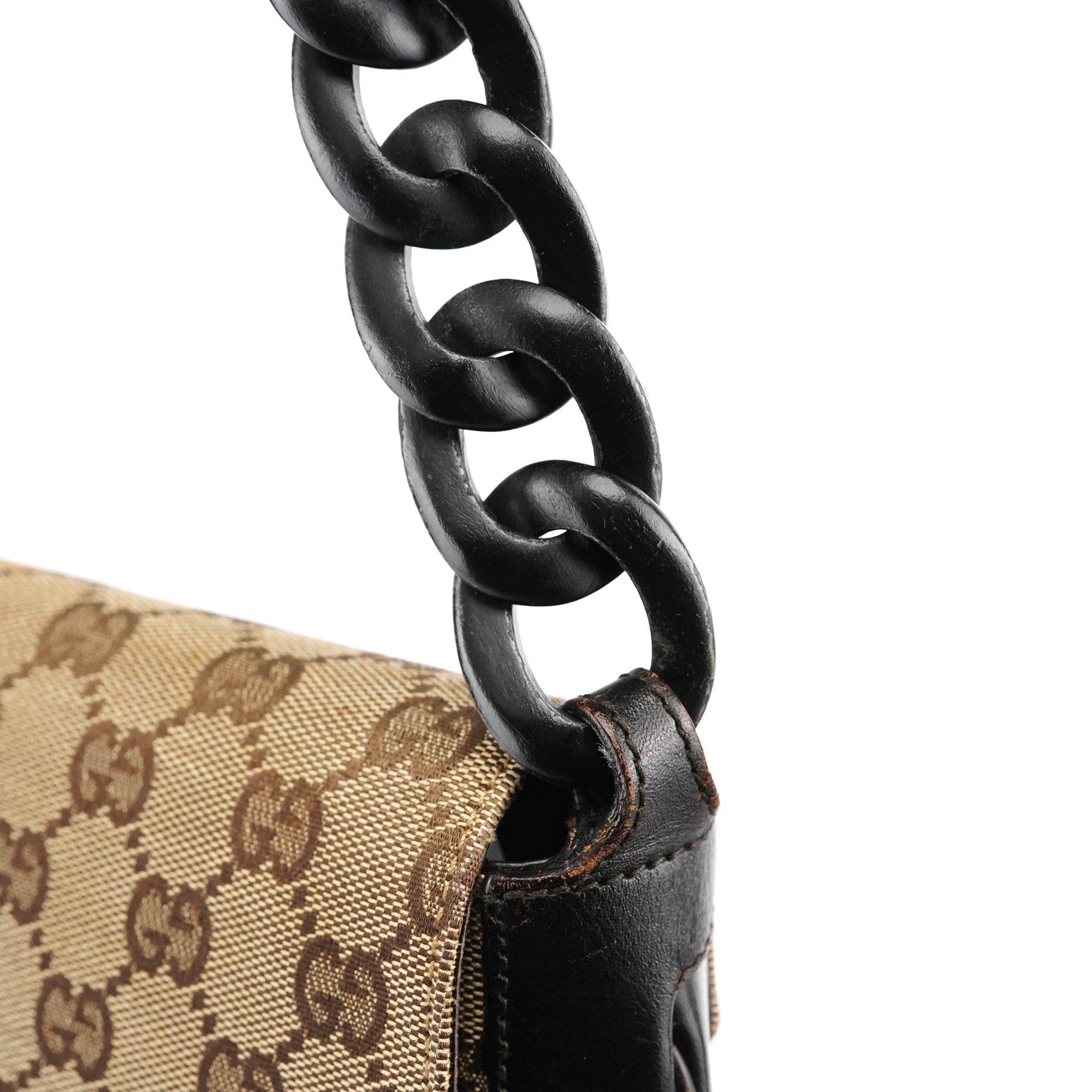 Gucci Schultertasche mit Holzkette aus GG Canvas in Beige und Braun