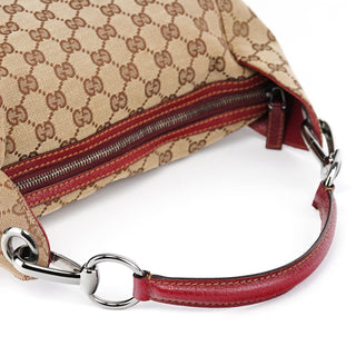 Gucci Beige Burgundy Leather GG Shoulder Bag