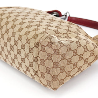 Gucci Beige Burgundy Leather GG Shoulder Bag