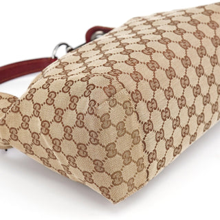 Gucci Beige Burgundy Leather GG Shoulder Bag