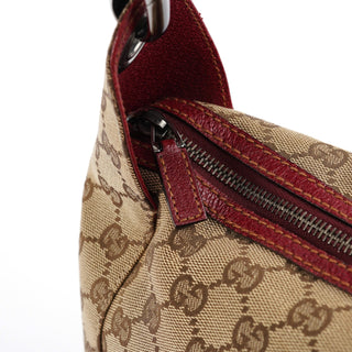 Gucci Beige Burgundy Leather GG Shoulder Bag