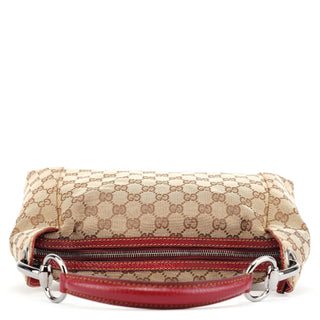 Gucci Beige Burgundy Leather GG Shoulder Bag