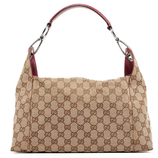Gucci Beige Burgundy Leather GG Shoulder Bag